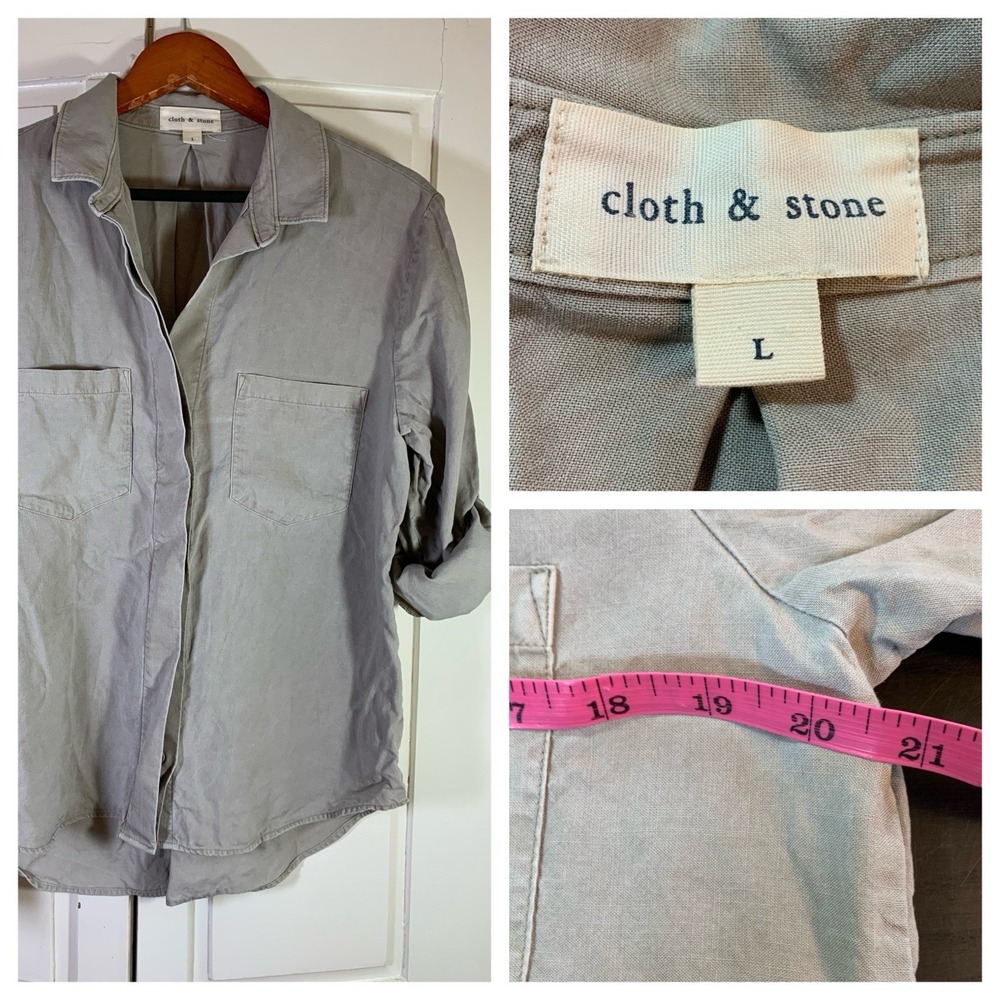 Cloth & Stone Split Back Button Down Shirt Women Large Minimalist Basics Neutral